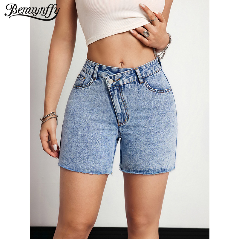 Vintage Fashion Jeans - Benuynffy Asymmetrical Waist Raw Hem Tight