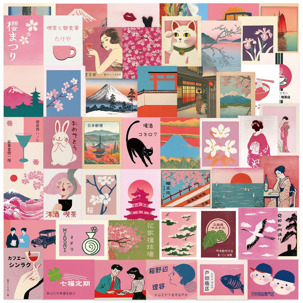Vintage Fashion Magazines - 50PCS Vintage Pink Japanese Aesthetic Graffiti