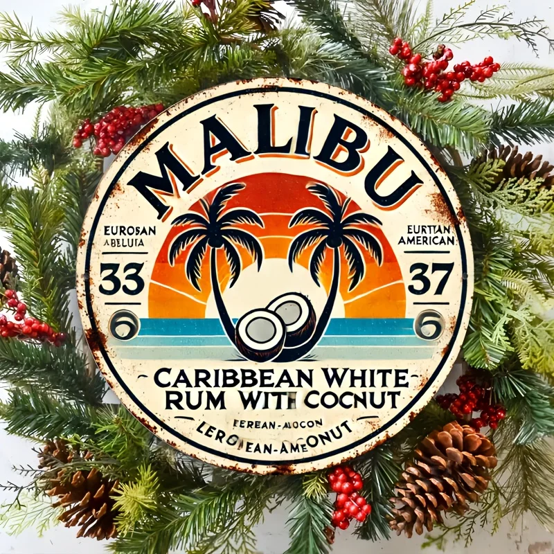 Vintage Fashion Plates - Vintage Malibu Rum Coconut Aluminum Wall
