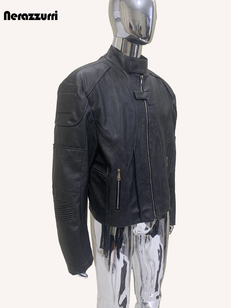 Vintage Fashion Runway - Nerazzurri Autumn Short Distressed Black Pu
