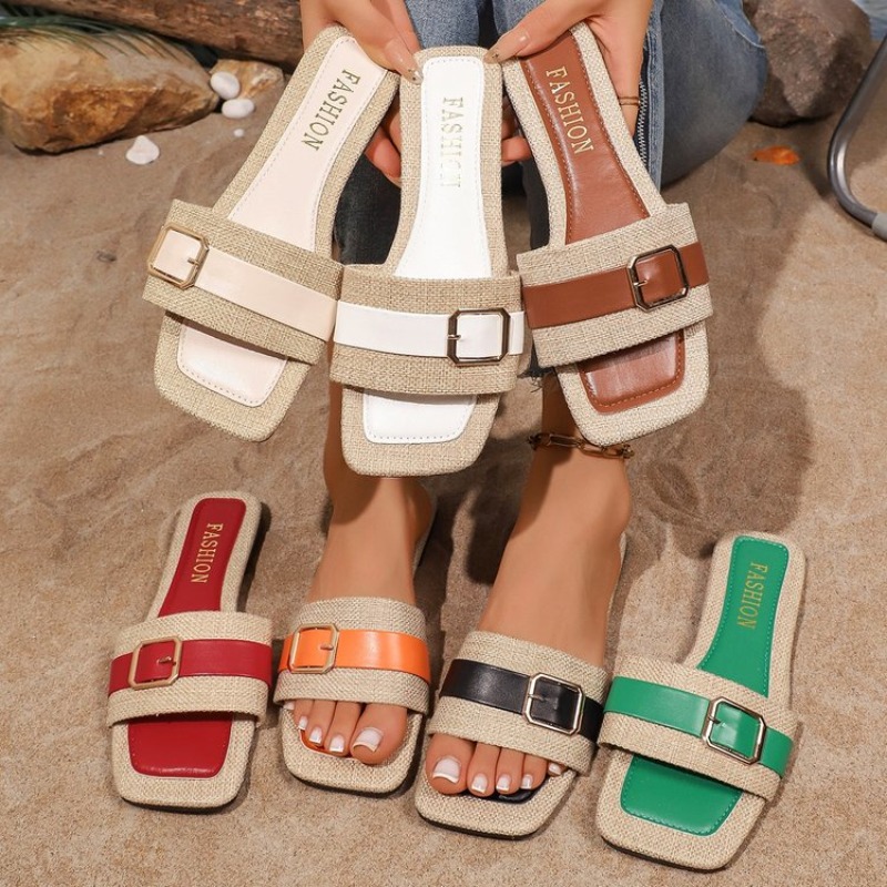 Vintage Fashion Rome - Women's Square Open Toe One-word Buckle