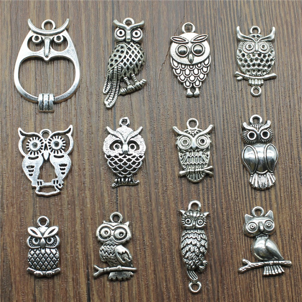 Vintage Fashion Stores - 10pcs Charms Owl Antique Silver Color