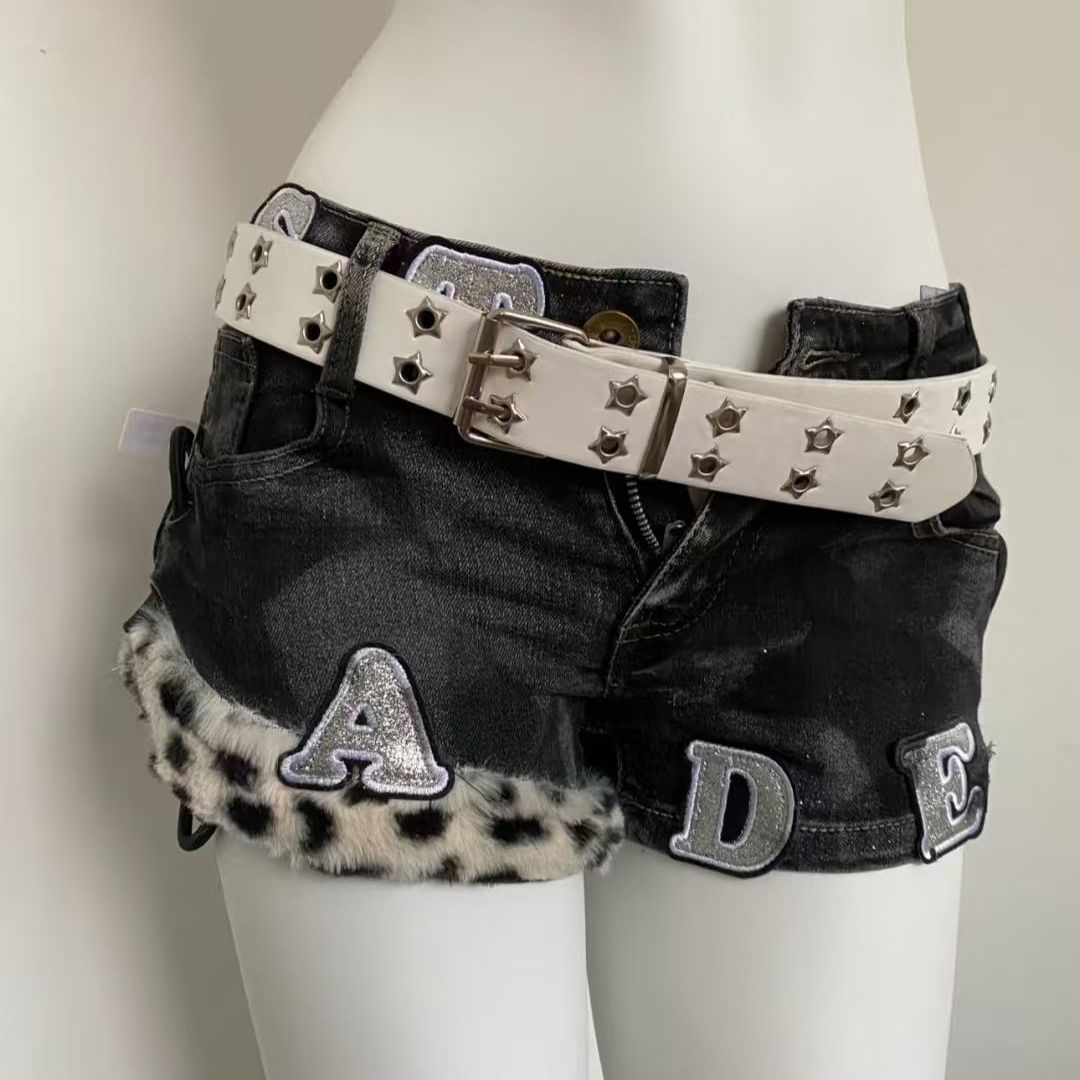 Vintage Fashion Jeans - Y2k Embroidered Patch Denim Shorts Woman