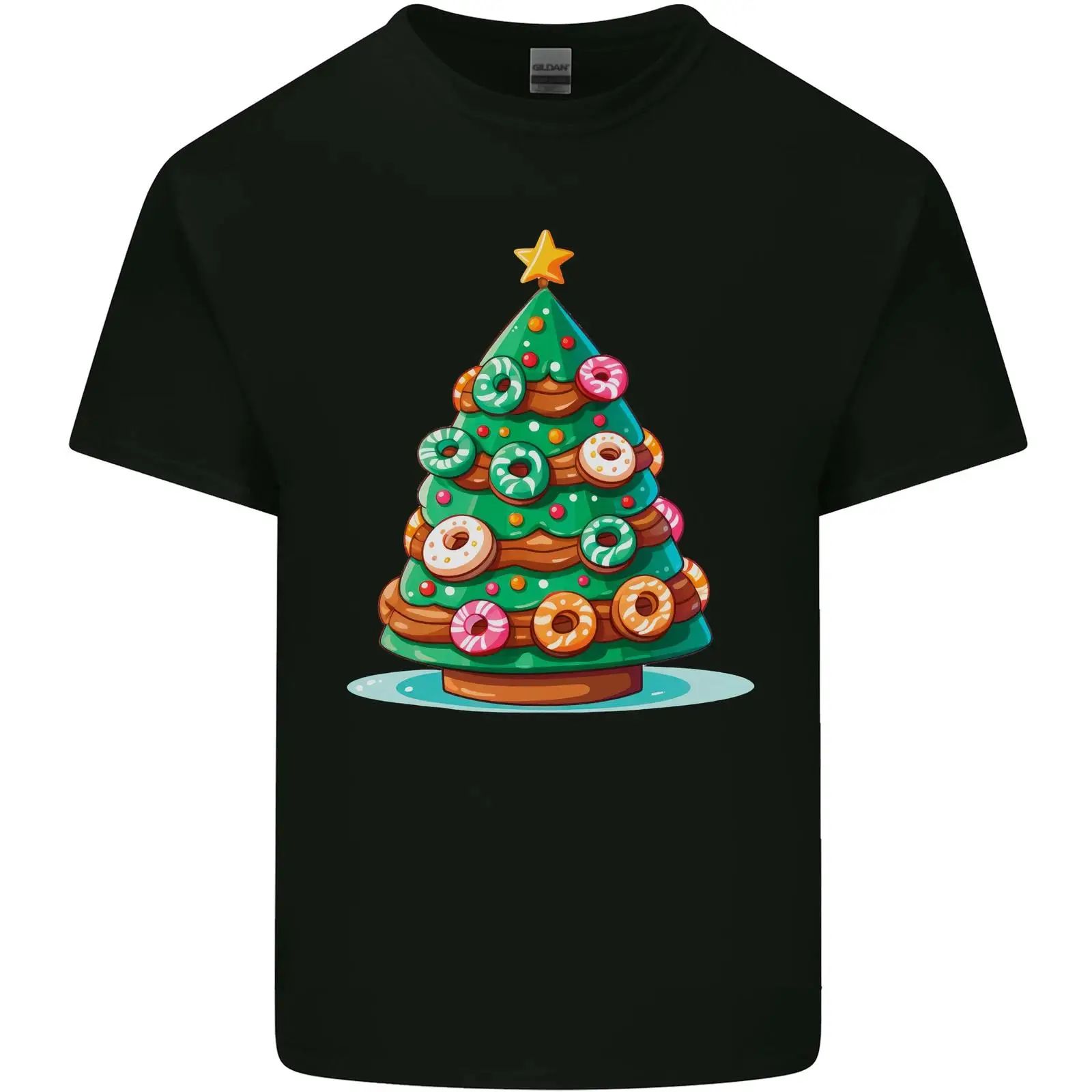 Vintage Fashion Herren - T Shirt Donut Weihnachtsbaum lustig Weihnachtsessen