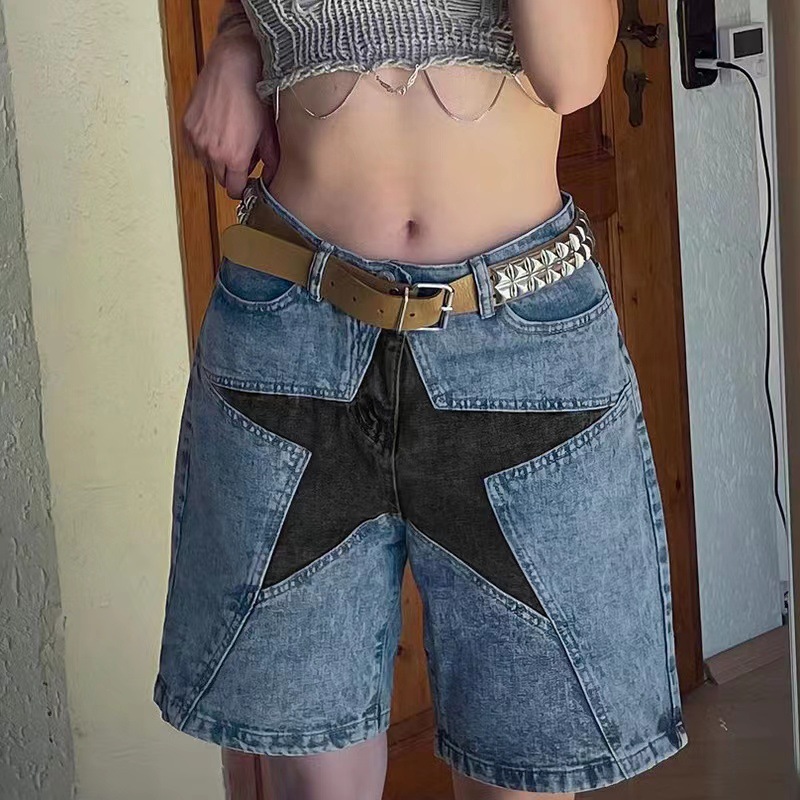 Vintage Fashion Jeans - Stars Patchwork Women Short Jeans Vintage