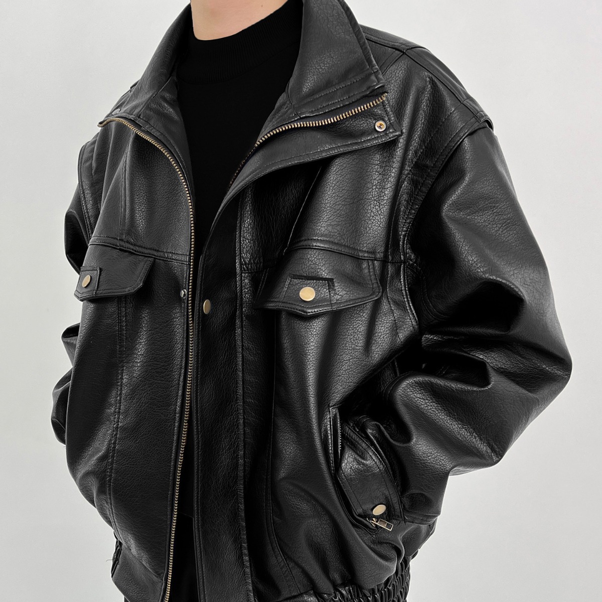 Pu Leather Men's Thickened Bik - Vintage Windbreaker Nylon recension och pris
