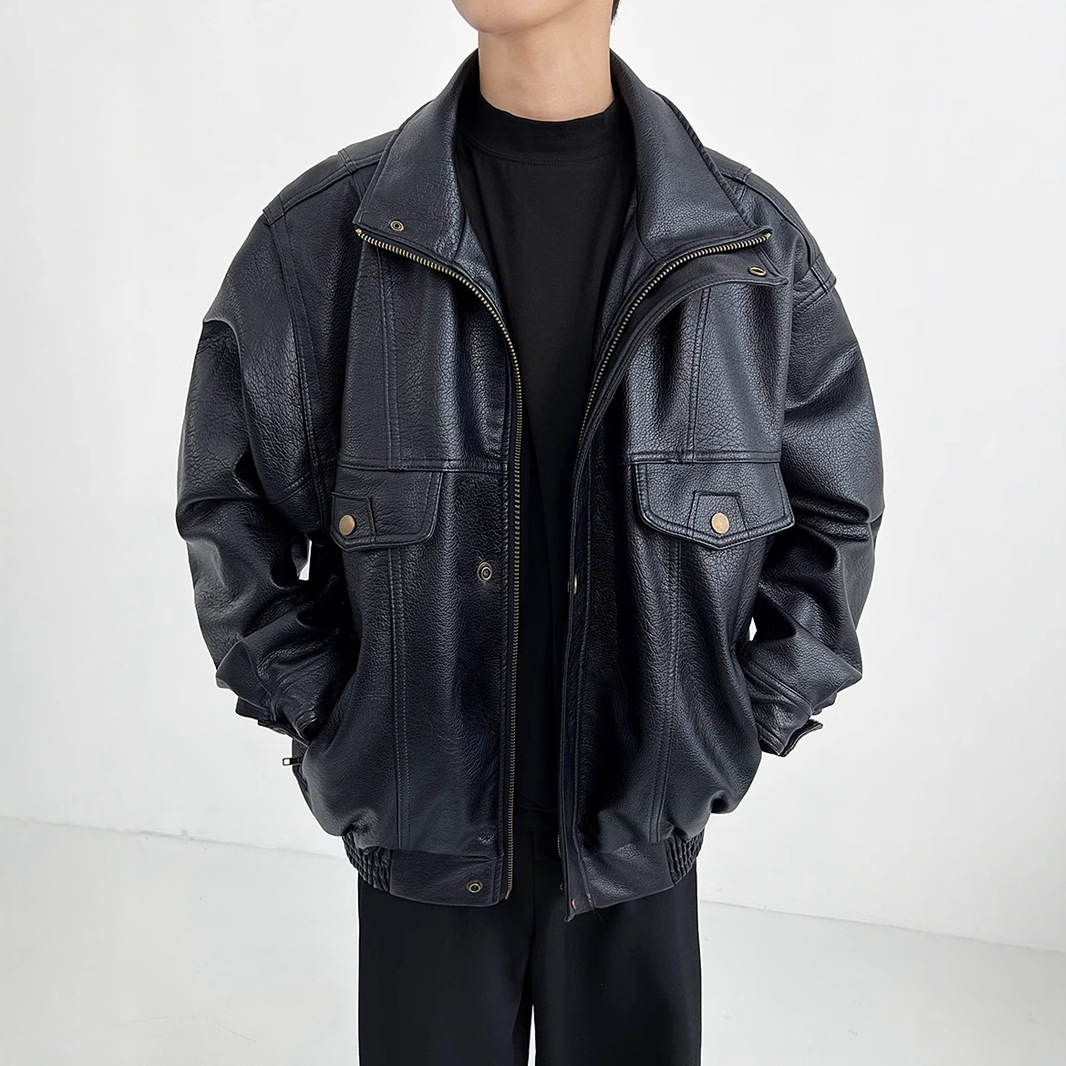 Pu Leather Men's Thickened Bik - Vintage Windbreaker Nylon recension och pris