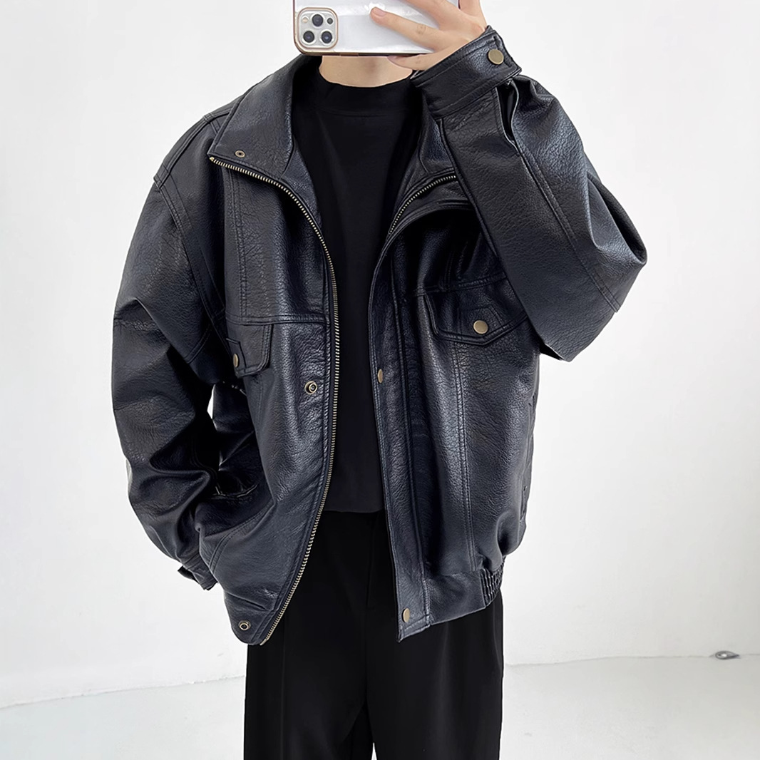 Pu Leather Men's Thickened Bik - Vintage Windbreaker Nylon recension och pris