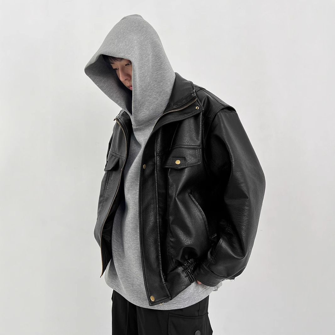 Pu Leather Men's Thickened Bik - Vintage Windbreaker Nylon recension och pris
