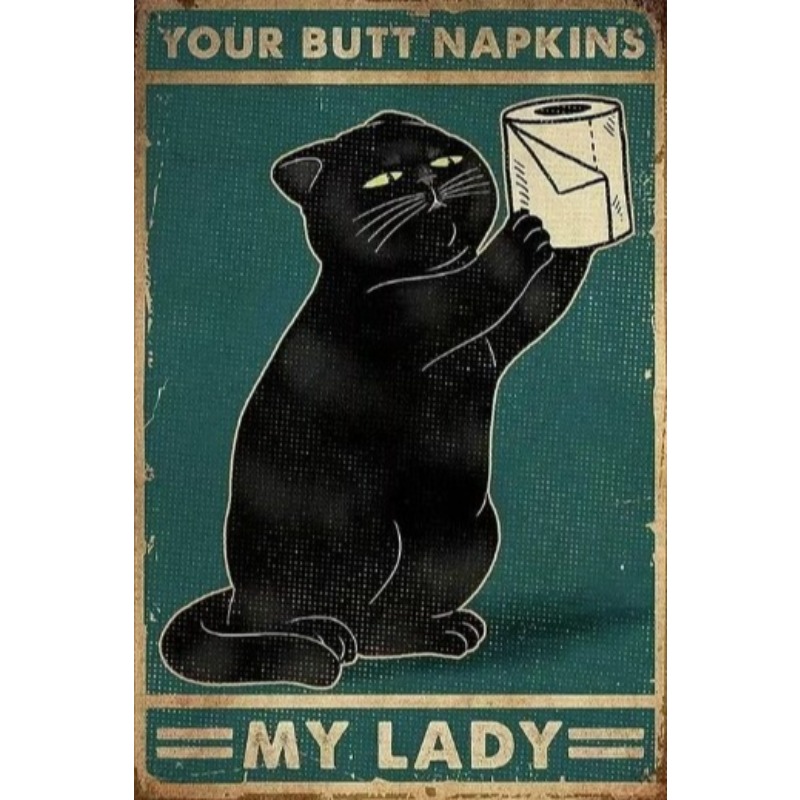 Black Funny Cat Metal Sign Vin - Vintage Fashion Plates recension och pris